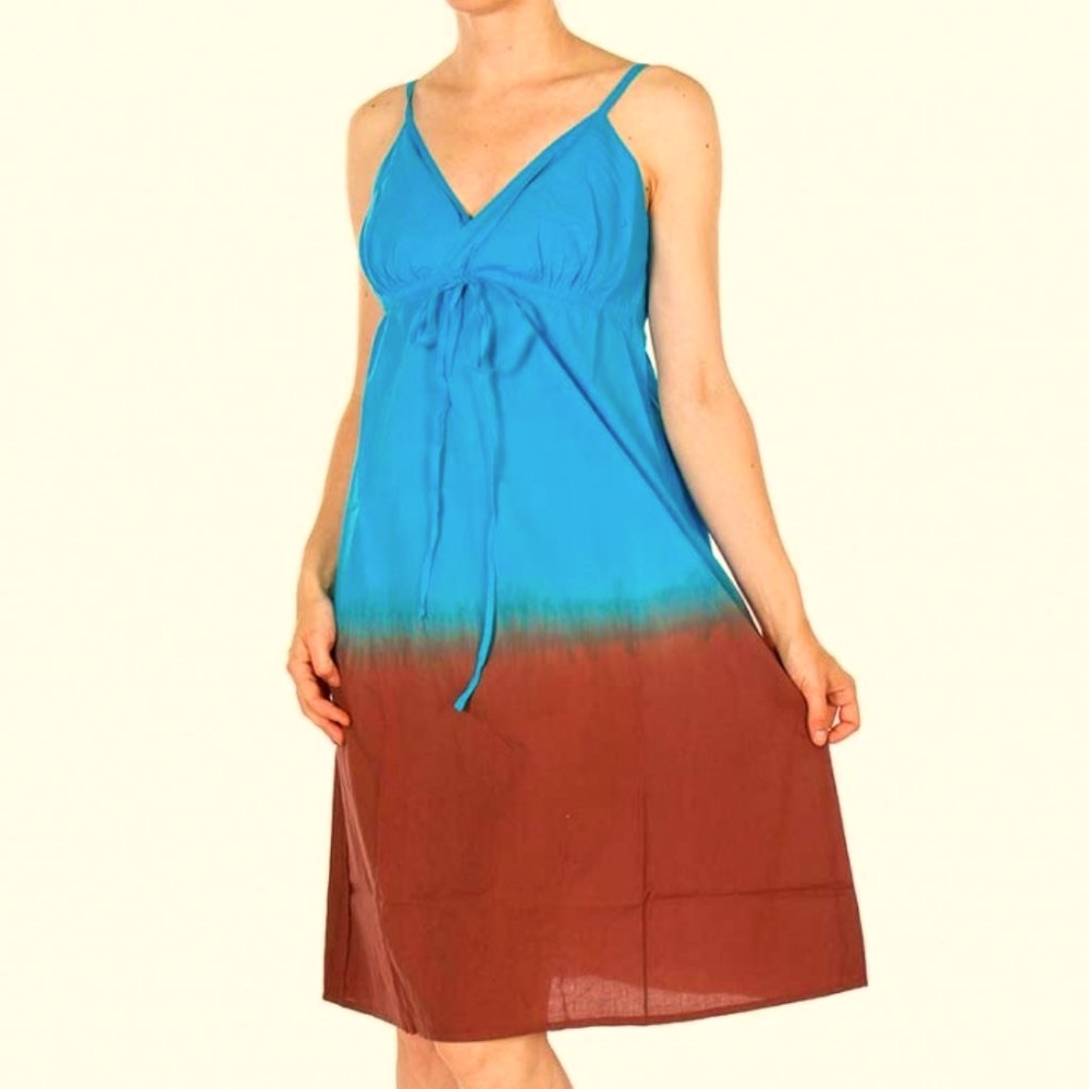 PROVOGUE Brown Boho Chic XL Summer Dip-Dye 100% Gauzy Cotton Sundress Adjustable